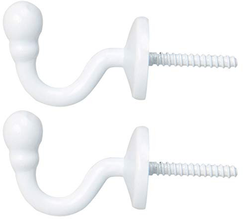 sourcing map 2pcs Curtain Tieback Hooks, Stainless Steel Tassel Curtain Screen Drapery Holder Window Door Holdback Wall Hook Clothes Holder, White