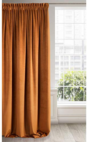Eurofirany RIA Blickdicht Samtvorhang mit Kräuselband-1 STK. Einfarbig Thermogardine, Verdunklungsvorhänge, Wohnzimmer, Schlafzimmer, Lounge, 290 g/m2, Velvet, Rostbraun, 140x270cm