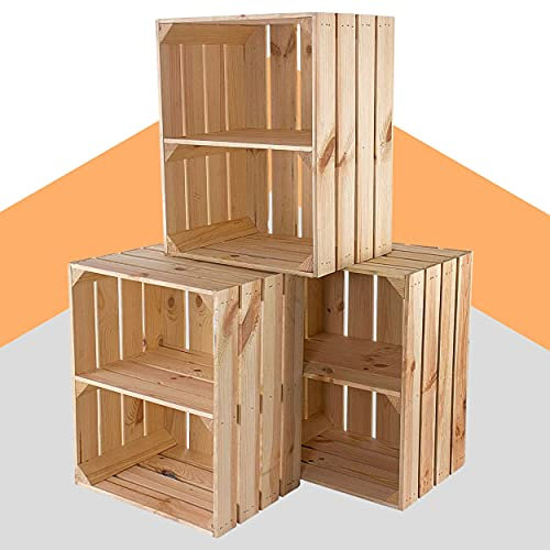Neue Holzkisten - unbehandelt - hochkant mit Mittelbrett | 40x30x50 cm | stapelbare Obstkiste für Regal- und Möbelbau sowie Deko (3)