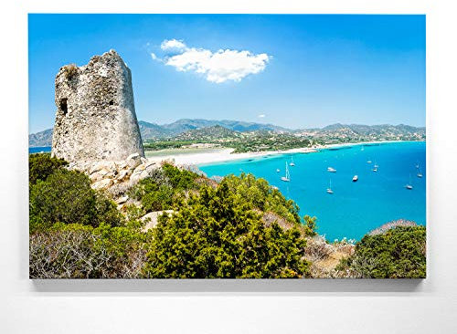 Atemberaubendes Leinwand-Bild Strand Sardinien Italien - als 90x60cm großes XXL Wandbild, toll als Hintergrund & Deko für Wohnzimmer & Schlafzimmer. Fertig aufgespannt auf 4cm Holz-Keilrahmen