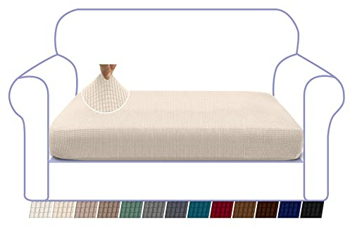Granbest High Stretch Sofa Sitzkissenbezug Superweicher Sofa Sitzbezug Sitzkissenschutz Jacquard Spandex Stoff mit Elastischer Unterseite(2 Sitzer,Beige)