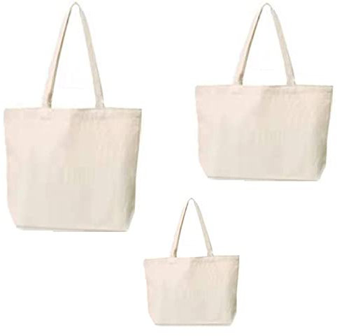 Cotton Canvas Tote,Hand Tote Shopping Bags, Eco Friendly Shoppers,A pack of 3 natural cotton shopping tote bags of different sizes,Natural canvas reusable shopping bag