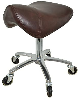 VAKON SALON - Premium Sattelhocker Braun, Sattelstuhl für Rückenentlastung, Rollhocker höhenverstellbar von 50-65 cm, Drehhocker, Praxishocker, Bürohocker, Arbeitshocker
