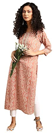 Kartutva Kurtis - Túnica kurta recta para mujer, estilo indio, lista para usar, Malva y blanco, S
