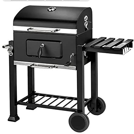 Barbecue à Charbon, Chariot Grill, Inclus 2 Grilles,Cendrier, Étagères avec Crochets, Bac Charbon Réglable, Ventilation et 2 Roulettes| Chariot à Barbecue |Grill XLL à Charbon de Bois(107*115*68cm)