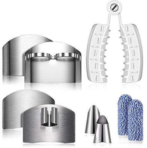 Zubebe 9 Pcs Finger Guard Set for Cutting Stainless Steel Knife Cutting Protector Finger Cots Thumb Guard Protector for Vegetable Food Slicer Kitchen Tool Avoid Hurting When Slicing Chopping(White)