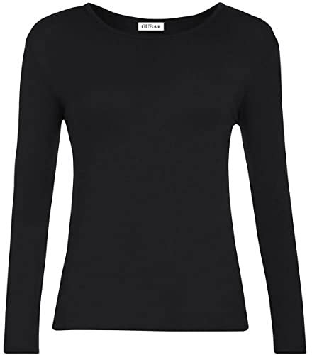 GUBA® Girls T Shirt Long Sleeve Top Kids Plain Basic Uniform T-Shirt Crew Neck Tee Size 5-13 Years (5-6 Years, Black)