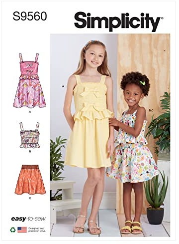 Simplicity SS9560K5 Children's and Girls' Dress, Top and Skirt K5 7-8-10-12-14