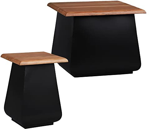 WOMO-DESIGN Beistelltisch 2er Set Galway 30x45x30 cm + Sheffield 50x40 cm rechteckig Schwarz-Natur Akazienholz Massivholz Metall Unikat Handgefertigt Satztische Wohnzimmertisch Couchtisch Kaffeetisch