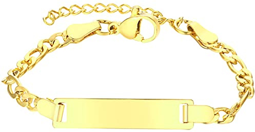 JewelryWe Personalisiert Armband Kinder Baby Edelstahl Hochglanz Poliert Figarokette Kinderarmband Babyarmband Armkette mit Gravur für Junge Mädchen
