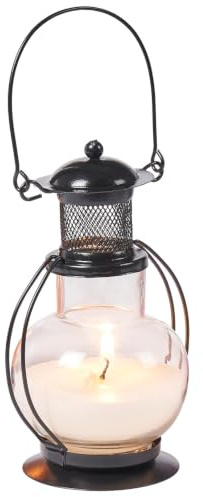 Orientalische Wachslaterne Mini Vanille edel aus Metall und Glas 14 cm