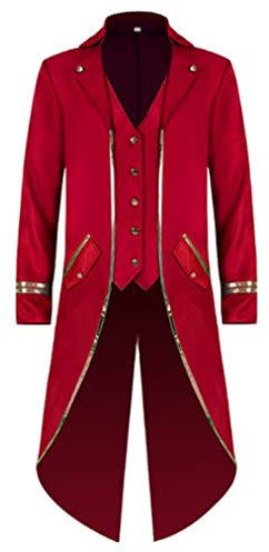 Freebily Veste Homme Manteau Médiéval Renaissance Steampunk Blazer Monsieur Loyal Directeur Costume Smoking Gothique Grande Taille Or Rouge L