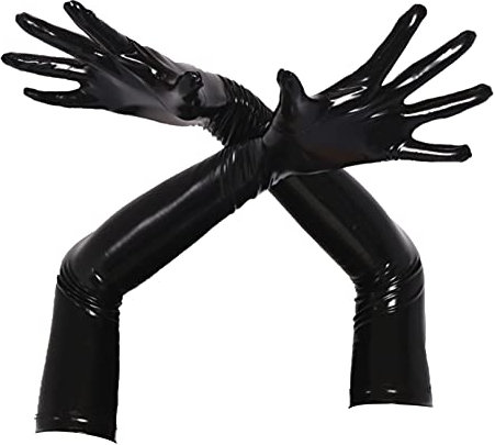 iiniim Damen Glänzende Handschuhe Wetlook Metallic Fingerhandschuhe Lange Handschuhe Accessoires Rave GOGO Party Nachtclub Schwarz XL