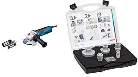 Bosch Professional Winkelschleifer GWS 19-125 CI (Scheiben-Ø 125 mm, inkl. Aufnahmeflansch, Zweilochschlüssel, Karton) +5tlg. Diamanttrockenbohrer Dry Speed Best for Ceramic Set (für Keramik, Zubehör)