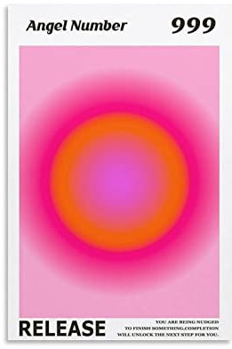 HHGaoArt AngelNO-999 Poster mit buntem Farbverlauf, Aura-Engel-Zahlen, ästhetische inspirierende Zitate, Wandkunst, Leinwanddruck, Bilder für Schlafzimmer (40,6 x 61 cm, ohne Rahmen, AngelNO-999)