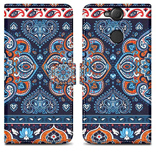 Cadorabo Hülle kompatibel mit Sony Xperia XA2 - Design Blaues Mandala No. 1 - Schutzhülle mit Magnetverschluss, Standfunktion und Kartenfach