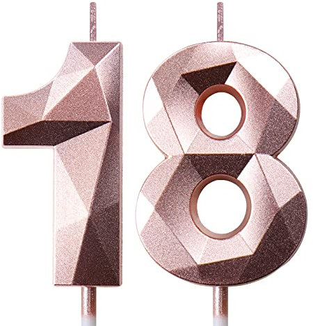Deratta 18th Birthday Candles for Cakes Number Candles Rose Gold Cake Candles for Anniversary Birthday Party Decorations Cake Toppers 18th Birthday Cake Candles