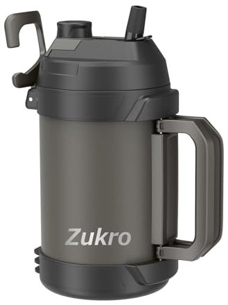 Zukro Gallon Jug, 115 oz Vacuum Insulated Stainless Steel Triple Wall Water Jug with Handle and Straw, Large Wide Mouth Thermos Jug Sport Water Bottle Keeps Cold 36 Hours for Camping, Hiking, Coal