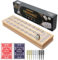 Vamslove Magnetic Cribbage Board 15'' Wooden Folding 3 Track Game Set, w/Instruction, Storage Slots for 2 Playing Cards/Pegs, Card Games for Travel Family Night