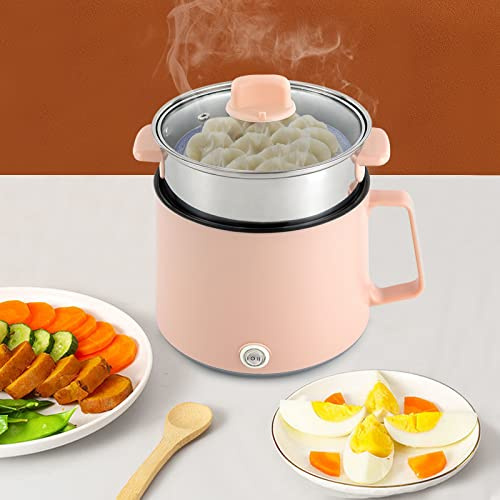 1.7L Electric Hot Pot Non-stick Portable Travel Cooker with Lid Multi-Functional Mini Cooking Pot Steamer Electric Skillet for Pasta Noodles, Soup, Eggs, Porridge, Dumplings, Vegetables, Meat (Green)
