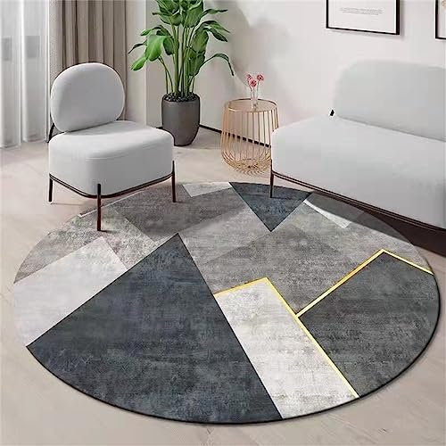 Highdi Tapis Rond Salon, Moderne Luxury Tapis de Sol Décoration Antidérapant pour Salon Chambre Cuisine Balcon Terrasse Salle à Manger Intérieur Extérieur (Gris foncé,100cm)