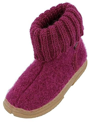 HAFLINGER Fidelius Toni Kinder Hüttenschuhe aus Wollwalkstoff mit Gummisohle und Kragen