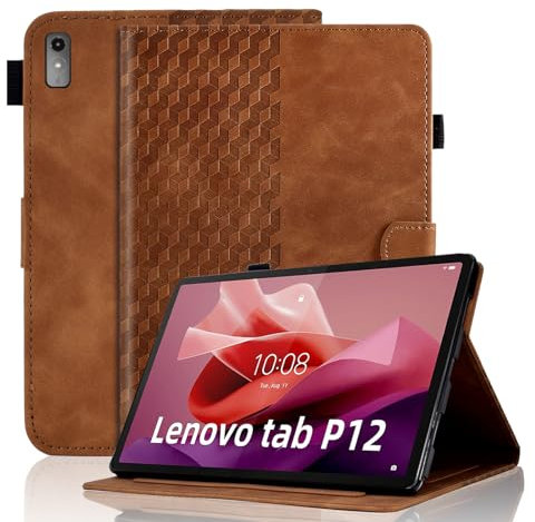 Vkooer Case for Lenovo Tab P12 12.7 inch 2023 Leather Folio Cover with Multi Angle Viewing Stand Smart Shell Fit Lenovo Tab P12 Tablet, Brown