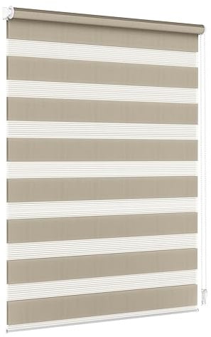 Jalousiescout Doppelrollo Klemmfix ohne Bohren & mit Bohren, 140x210cm Hellbraun Rollo Fensterrollo lichtdurchlässig, Sonnenschutzrollo Zebrarollo für Fenster & Türen