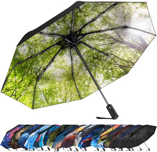 ZUOYOUZ Faltbare Regenschirme, kompakter, tragbarer, automatisch faltbarer Regenschirm mit niedlichen Aufdrucken für Reisen im Regen, UV-geschützt, faltbar, perfekt für das Auto und unterwegs