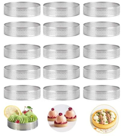 Exogio 15 Stück Tortenring für Backen, Gebäck, Ø 8 cm Tortenform, Backring und Dessertring, Perforierter Mousse Obst Kuchenform, DIY Backwerkzeuge, Speiseringe zum Backen Von Donuts