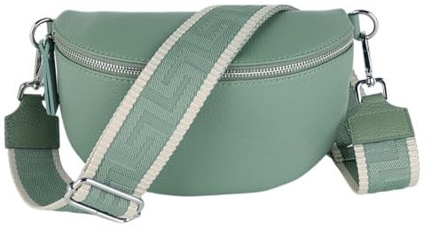 MIRROSI® Bauchtasche Damen, Echtleder, Made in Italy, Umhängetasche, Brusttasche, Crossbody Bag (1 Tasche & 2 Gurte) (Mint (Uni Mint Beige), Mittelgroße Tasche (25x16x7cm))