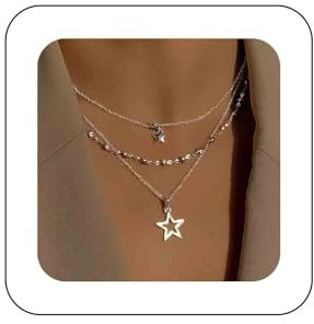Dervivea Bohème Geschichtet Stern Choker Halskette Hohlen Stern Anhänger Halskette Silber Stern Kette Halskette Mehrschichtige Silberkette Kette Schmuck Für Frauen Und Mädchen
