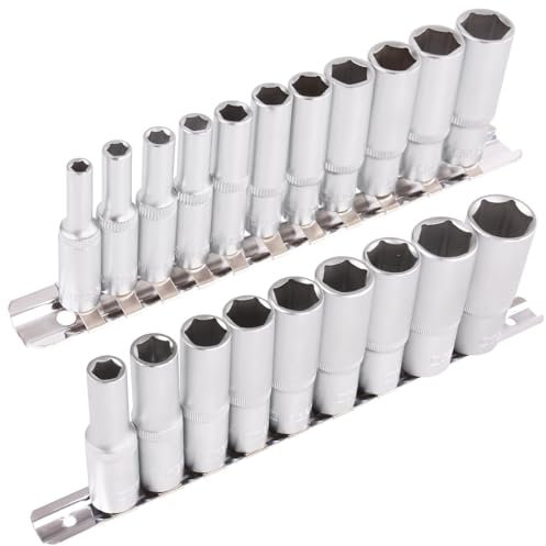 TECPO Steckschlüssel-Satz 1/4 SW 4-13 mm + Steckschlüssel-Satz 1/2 SW 10-24 mm Stecknüsse Lang Steckschlüssel-Einsatz Stecknuss Sortiment Sechskant Schlüssel