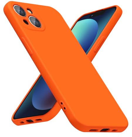 LoeoeL for iPhone 13 Phone Case Silicone, Fluorescent Neon Orange Bright Color Matte TPU, Minimalist Ultra Thin Slim Soft Rubber Gel Girly Cute Case for Women Men, Camera Cover Protection