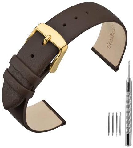 ANNEFIT Bracelets de Montre 16mm avec Boucle Or, Compatible avec les Montres Intelligentes et Traditionnelles (Marron Foncé)