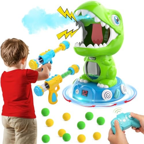 EagleStone Ferngesteuertes Dinosaurier-Schießspielzeug für Kinder, Elektronisches bewegliches Dino-Schießspiel mit Spay & Auto Scoring, Licht & Geräusche, Party Favors, Spielzeug für 6,7 8 Jahre