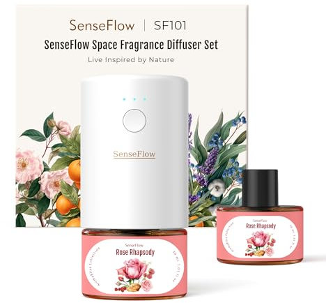 SenseFlow Aroma Diffuser für Ätherische Öle SF101, Wasserloser Ultraschall Duftstecker Raumduft, 100% pflanzlich Lufterfrischer, 120-Tage Aroma für Zuhause, Hotel- bis zu 100 m² (Rose Rhapsody)