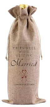 GIEEU Sac à bouteille de vin marié, sac cadeau de vin de mariage, sac de fiançailles en coton et lin avec cordon de serrage pour couple, lin, Taille unique, Légères