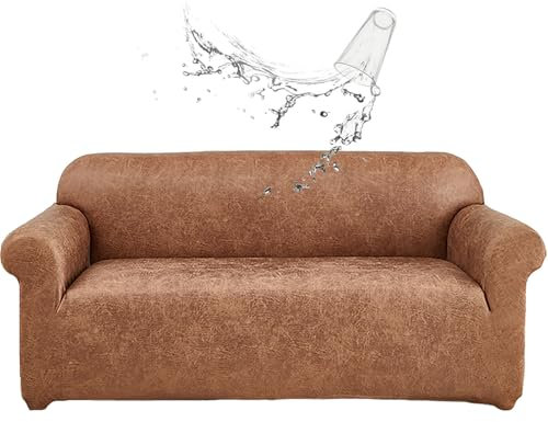 CLGTY wasserdicht Sofabezug Zweisitzer, PULeder sofabezug 1 Stück Couch überzug mit elastischem Boden waschbar Sofahusse für Katze Hund-Khaki-2 Sitzer