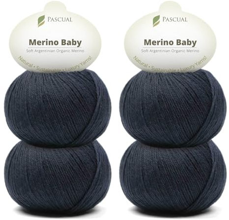 PASCUALI Merino Baby|Strickwolle aus 100% Schurwolle aus Merino, Merinowolle zum Stricken und Häkeln, SET: 4 Knäuel - 200 g, Farbe: Schiefer 303