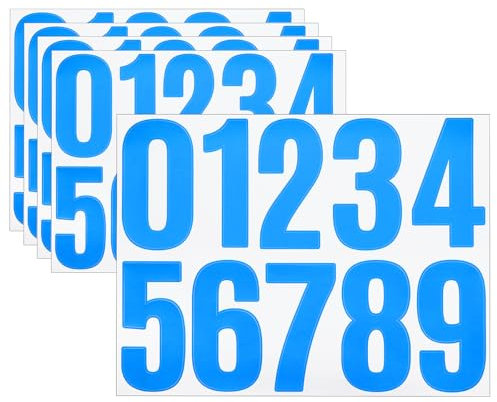 sourcing map 5 Sheets Vinyl House Numbers, 4 Inch Waterproof Self-Adhesive Number Stickers for Mailbox, Sign, Window, Door, Address Number, Blue
