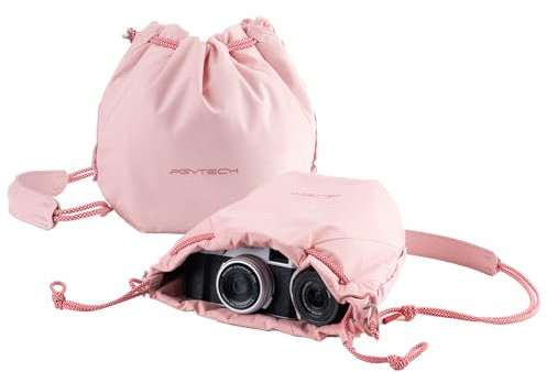 PGYTECH OneGo Small Camera Bag, Cute Drawstring Camera Pouch Handbag Compatible with Mirrorless Cameras/Nikon/Canon/Sony/Fujifilm, for Instax/Action Cameras, Pink
