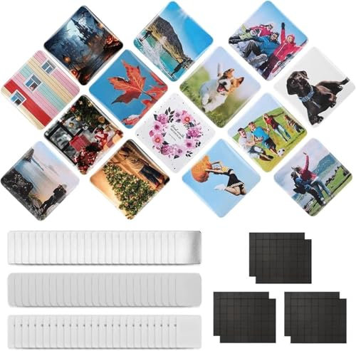 100 Sets Square Button Parts, 50*50mm Square Fridge Magnet Maker Machine Kit, Square Refrigerator Magnet Set with Metal Cover, Plastic Back Cover, Clear Film, Blank Paper, Soft Magnet, for Home