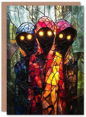 Artery8 Greeting Card Three Cloaked Witches Fantasy Stained Glass Blank For Him Or Her Art Halloween Card