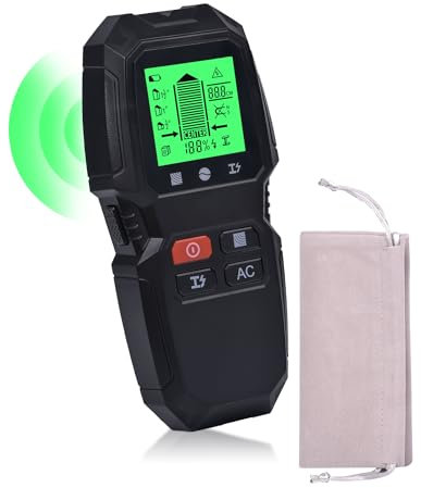 leitungssuchgerät Ortungsgerät 5 in 1 Wand Scanner Detektor – Multifunktionaler Bolzendetektor mit LCD-Display & akustischem Alarm zum Auffinden von Stromleitungen, Holzbalken und Metallrohren