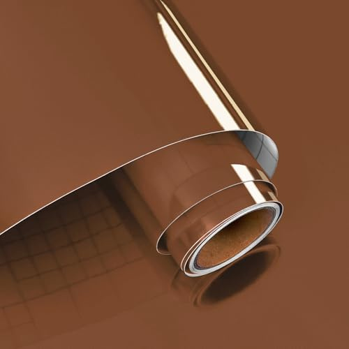 VaryPaper Papier Peint Effet Metal Marron Foncé Autocollants Miroirs Épaissir 40cmx200cm Rouleau Adhesif pour Meuble Adhesif Plan de Travail Cuisine Vinyle Adhesif Frigo Armoire d'artisanat
