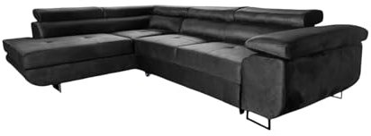 COMFORTINO FURNITURE Ecksofa mit Schlaffunktion PASTI L-Form, Sofa Couch mit Bettkasten, 3-Sitzer Eckcouch, Schlafsofa für Wohnzimmer, Big Sofa Couch mit Schlaffunktion (Dunkelgrau, Ottomane Links)