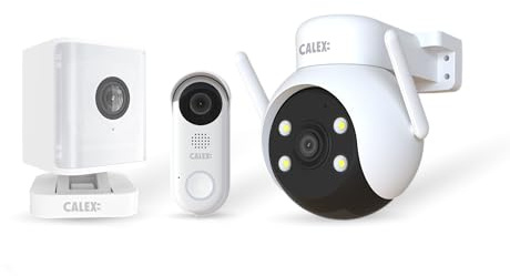 CALEX Smart Security Starter-Set, 2K Video-Türklingel + 2K PTZ-Außenkamera + Innenkamera mit Spotlight