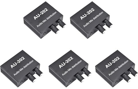 Feeuid 5X AU-202 Mixer Stereo Un 2 Ingressi e 2 Uscite Distributore Audio per Cuffie Alimentazione Esterna AMP Controllo del Solo Volume