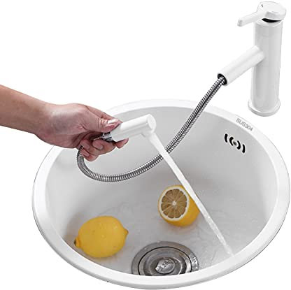HUIBBGO Fregadero de Cocina Redondo Gris con Grifo extraíble, minifregadero de Acero Inoxidable 304, Fregadero Gris bajo encimera